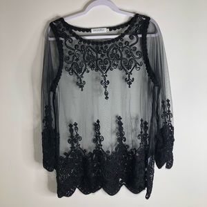 Long Sleeve See Through Mesh Top